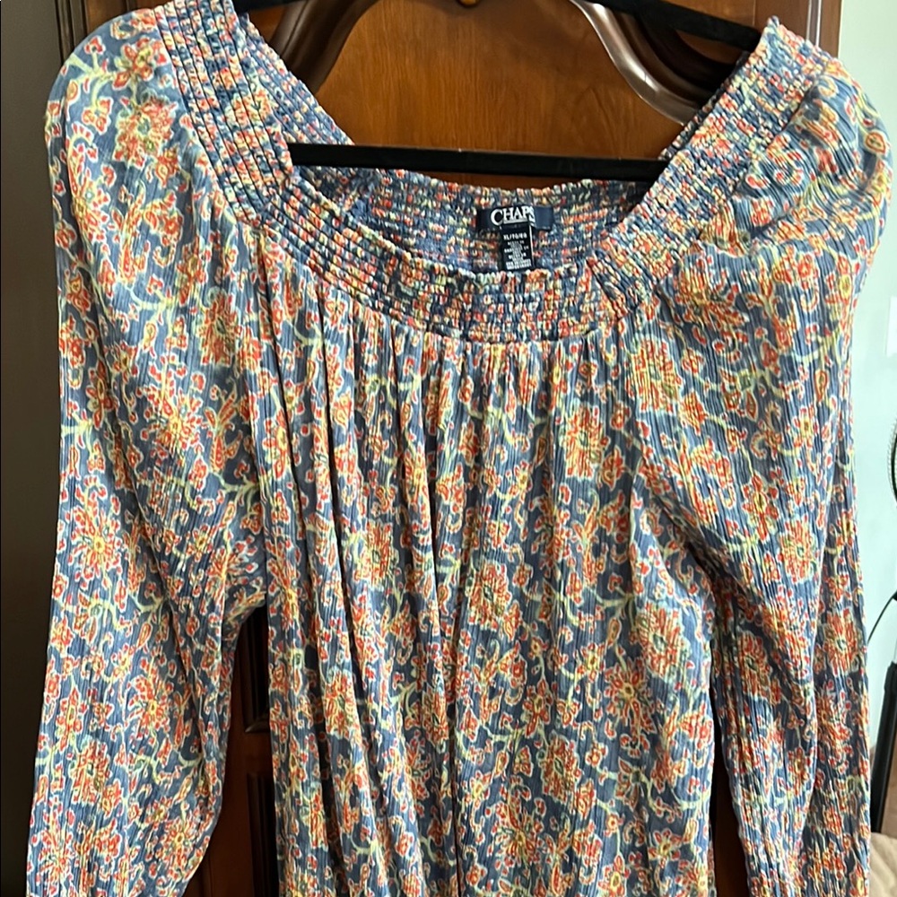 Chaps Floral Blouse - Blue and Orange